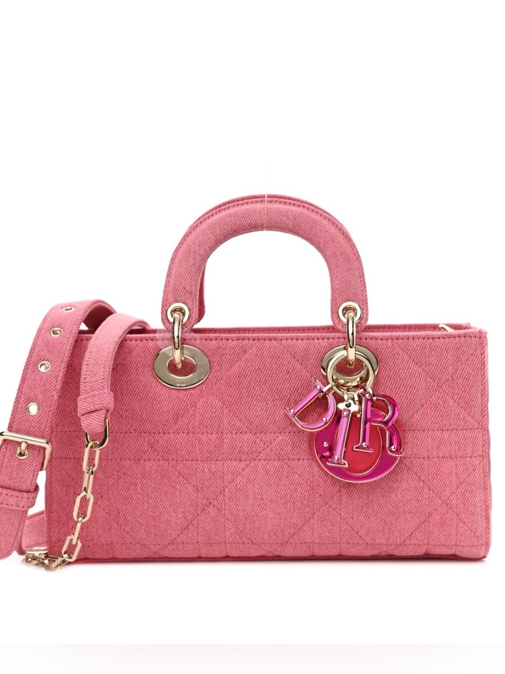 Dior Medium Denim Macrocannage Lady D Joy Pre-Loved Satchel Pink
